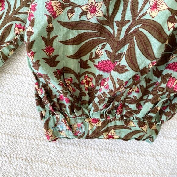 Karni Indian Cotton Floral Tiered Mini Dress Balloon Sleeves Block Print Boho - Picture 6 of 8